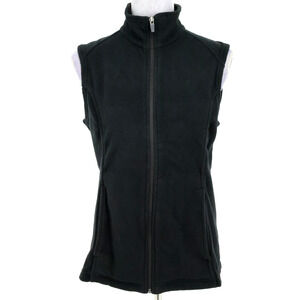 Lands End Vest Womens Medium Black Fleece Zip Pockets Polartec Aircore 100 New